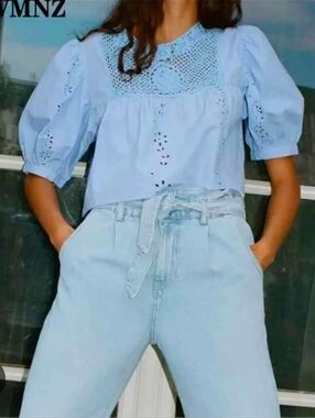 Nwt ZARA Embroidery Eyelet Cropped Top Size M